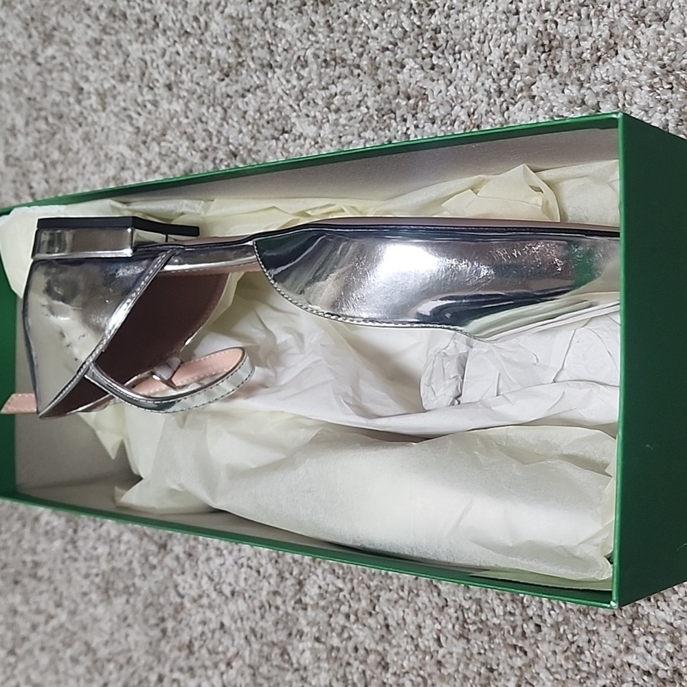 NwT J. Crew Silver Mirror Ankle Strap Flats - Picture 2 of 5